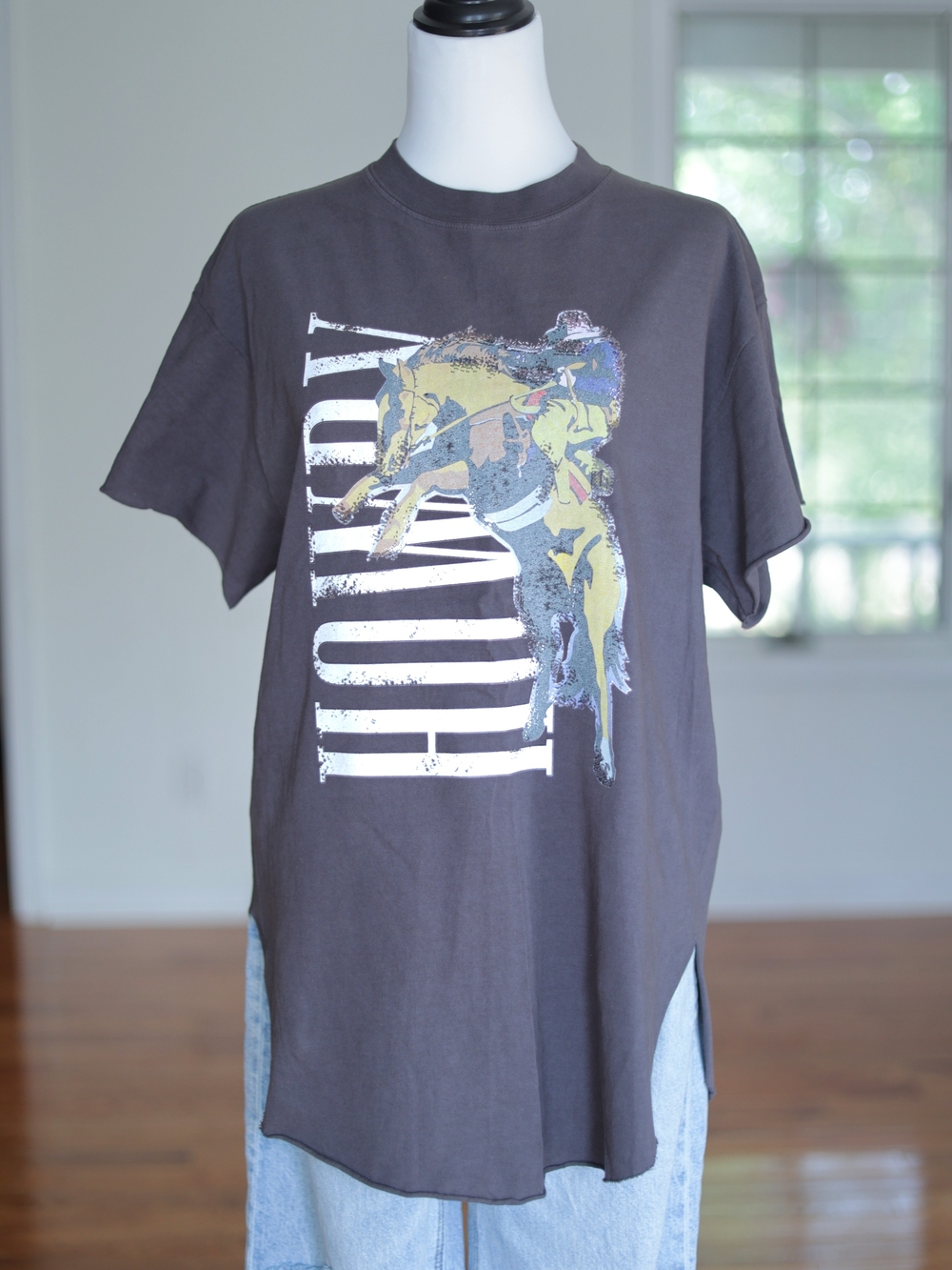 Women's Short-Sleeve Graphic Tee in Charcoal with Western Rodeo Print